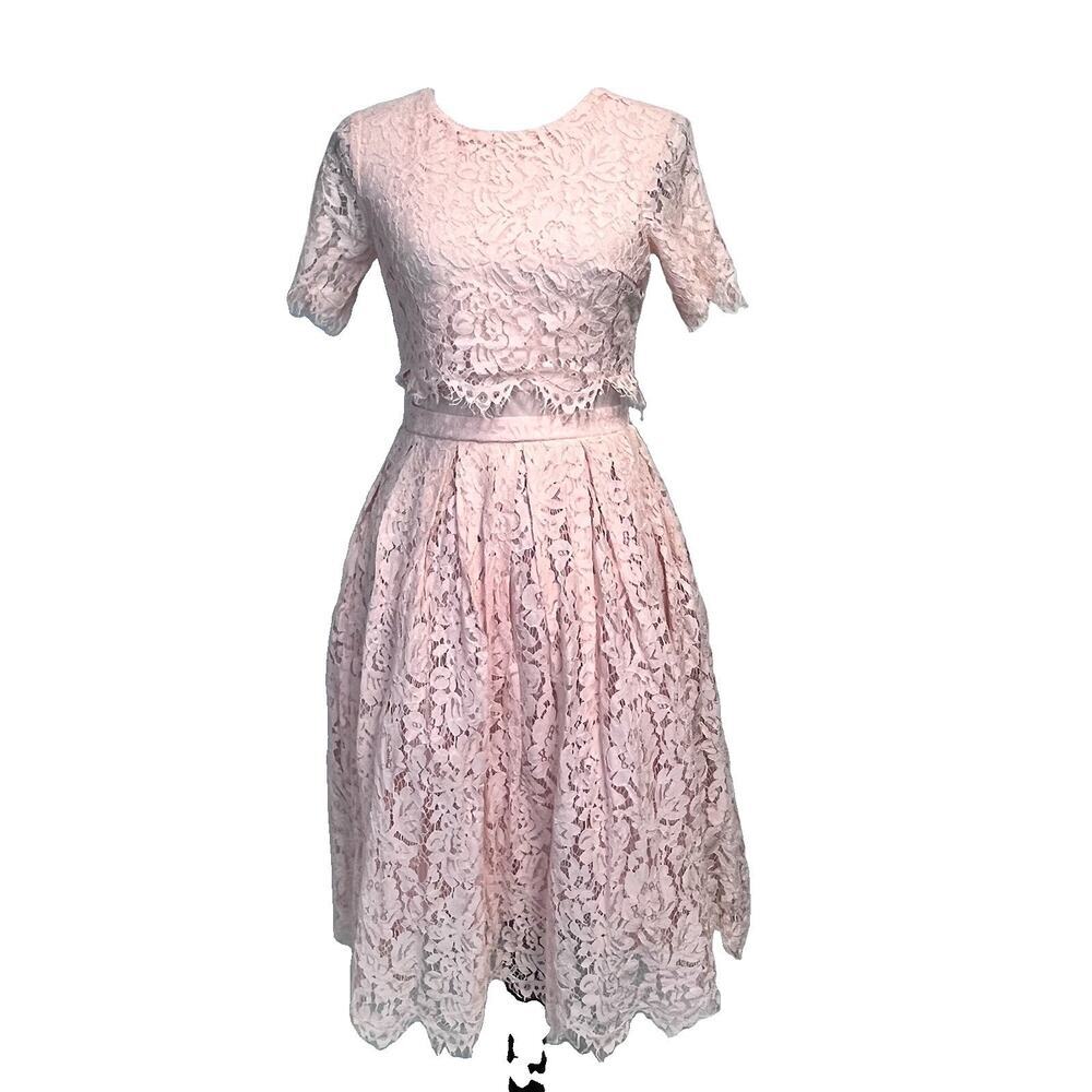 Maniju Dress sz Small Pale Pink Stretch Lace Knee Wedding Prom Bridesmaid Modest